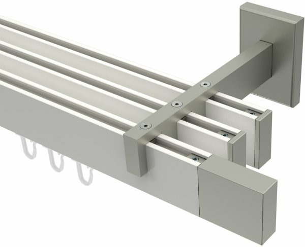 Innenlauf Gardinenstange Aluminium / Metall eckig 14x35 mm 3-läufig SMARTLINE - Lox Weiß / Edelstahl-Optik (WA lang) 100 cm
