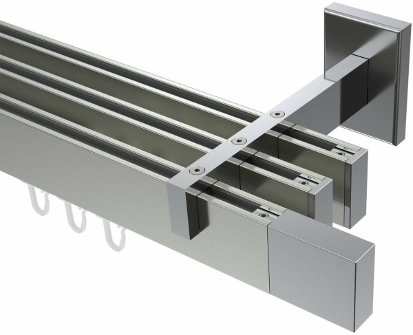 Innenlauf Gardinenstange Aluminium / Metall eckig 14x35 mm 3-läufig SMARTLINE - Lox Edelstahl-Optik / Chrom (WA lang) 100 cm