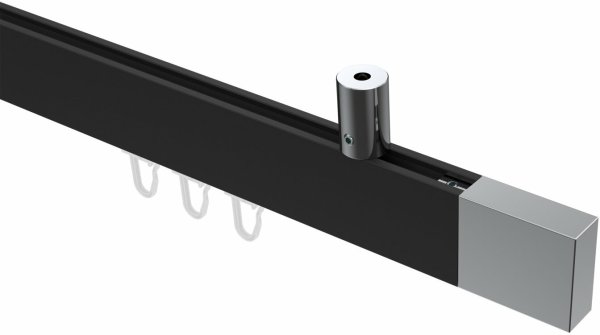 Innenlauf Gardinenstange Deckenmontage Aluminium / Metall eckig 14x35 mm SONIUS - Lox Schwarz / Chrom 100 cm