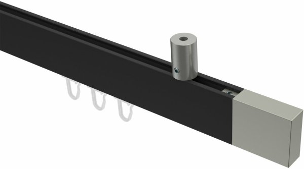Innenlauf Gardinenstange Deckenmontage Aluminium / Metall eckig 14x35 mm SONIUS - Lox Schwarz / Edelstahl-Optik 100 cm