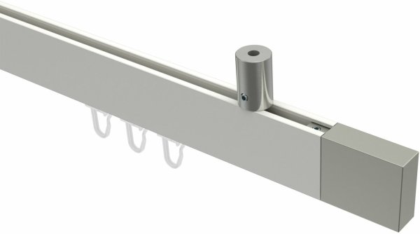 Innenlauf Gardinenstange Deckenmontage Aluminium / Metall eckig 14x35 mm SONIUS - Lox Weiß / Edelstahl-Optik 100 cm