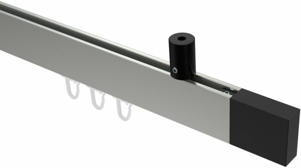 Innenlauf Gardinenstange Deckenmontage Aluminium / Metall eckig 14x35 mm SONIUS - Lox Edelstahl-Optik / Schwarz 240 cm