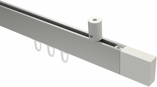 Innenlauf Gardinenstange Deckenmontage Aluminium / Metall eckig 14x35 mm SONIUS - Lox Edelstahl-Optik / Weiß 100 cm