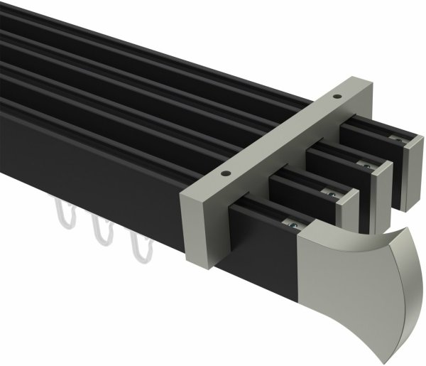 Innenlauf Gardinenstange Deckenmontage Aluminium / Metall eckig 14x35 mm 4-läufig SMARTLINE - Conex Schwarz / Edelstahl-Optik 100 cm
