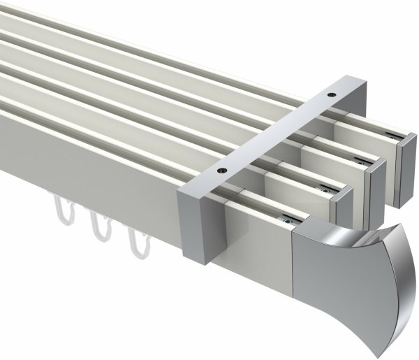 Innenlauf Gardinenstange Deckenmontage Aluminium / Metall eckig 14x35 mm 4-läufig SMARTLINE - Conex Weiß / Chrom 220 cm