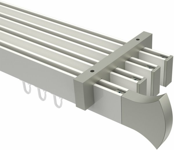 Innenlauf Gardinenstange Deckenmontage Aluminium / Metall eckig 14x35 mm 4-läufig SMARTLINE - Conex Weiß / Edelstahl-Optik 100 cm