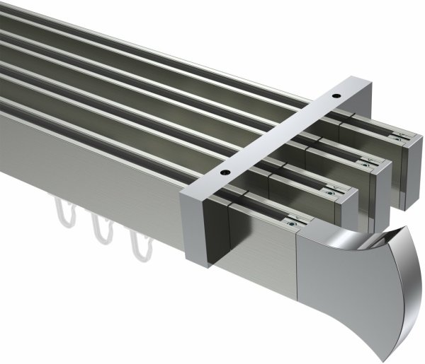 Innenlauf Gardinenstange Deckenmontage Aluminium / Metall eckig 14x35 mm 4-läufig SMARTLINE - Conex Edelstahl-Optik / Chrom 100 cm