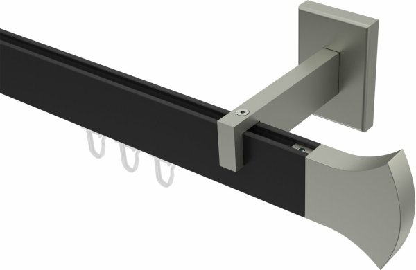 Innenlauf Gardinenstange Aluminium / Metall eckig 14x35 mm SMARTLINE - Conex Schwarz / Edelstahl-Optik 100 cm