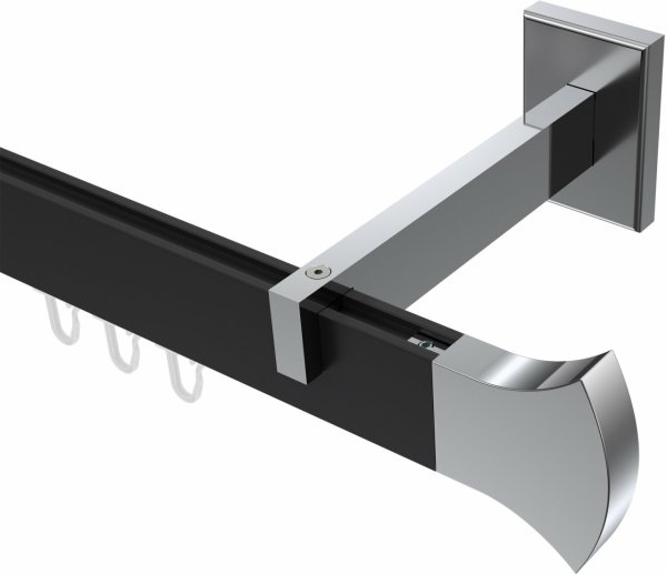 Innenlauf Gardinenstange Aluminium / Metall eckig 14x35 mm SMARTLINE - Conex Schwarz / Chrom (WA lang) 100 cm