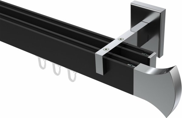 Innenlauf Gardinenstange Aluminium / Metall eckig 14x35 mm 2-läufig SMARTLINE - Conex Schwarz / Chrom 100 cm