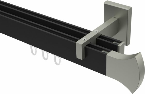 Innenlauf Gardinenstange Aluminium / Metall eckig 14x35 mm 2-läufig SMARTLINE - Conex Schwarz / Edelstahl-Optik 400 cm (2 x 200 cm)