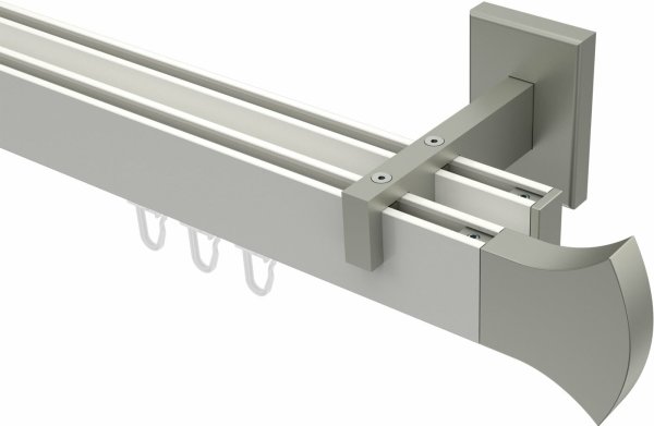 Innenlauf Gardinenstange Aluminium / Metall eckig 14x35 mm 2-läufig SMARTLINE - Conex Weiß / Edelstahl-Optik 100 cm