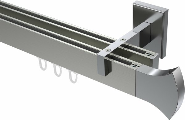 Innenlauf Gardinenstange Aluminium / Metall eckig 14x35 mm 2-läufig SMARTLINE - Conex Edelstahl-Optik / Chrom 100 cm