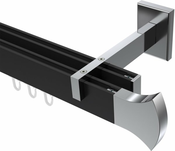 Innenlauf Gardinenstange Aluminium / Metall eckig 14x35 mm 2-läufig SMARTLINE - Conex Schwarz / Chrom (WA lang) 100 cm