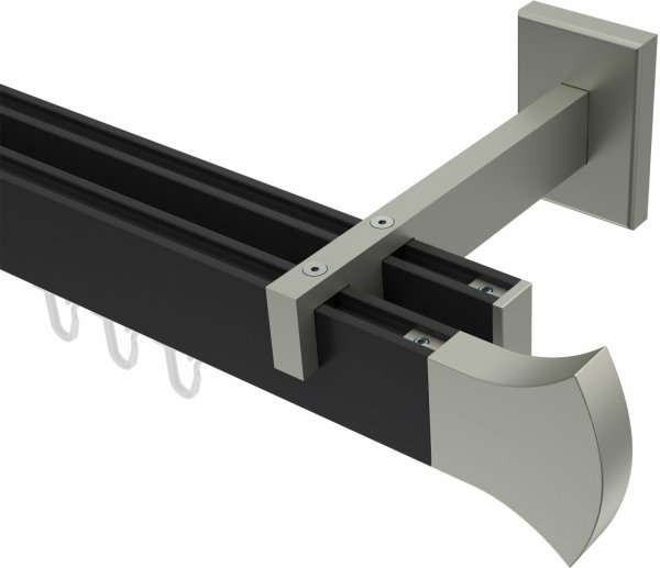 Innenlauf Gardinenstange Aluminium / Metall eckig 14x35 mm 2-läufig SMARTLINE - Conex Schwarz / Edelstahl-Optik (WA lang) 180 cm