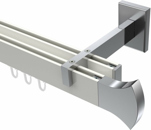 Innenlauf Gardinenstange Aluminium / Metall eckig 14x35 mm 2-läufig SMARTLINE - Conex Weiß / Chrom (WA lang) 480 cm (2 x 240 cm)