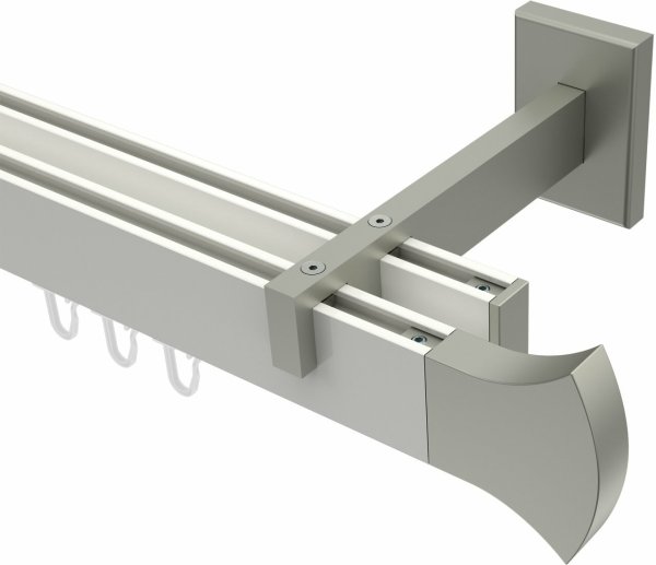Innenlauf Gardinenstange Aluminium / Metall eckig 14x35 mm 2-läufig SMARTLINE - Conex Weiß / Edelstahl-Optik (WA lang) 100 cm