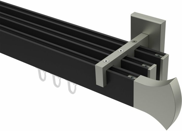 Innenlauf Gardinenstange Aluminium / Metall eckig 14x35 mm 3-läufig SMARTLINE - Conex Schwarz / Edelstahl-Optik 100 cm