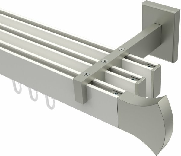 Innenlauf Gardinenstange Aluminium / Metall eckig 14x35 mm 3-läufig SMARTLINE - Conex Weiß / Edelstahl-Optik (WA lang) 100 cm