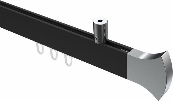 Innenlauf Gardinenstange Deckenmontage Aluminium / Metall eckig 14x35 mm SONIUS - Conex Schwarz / Chrom 100 cm