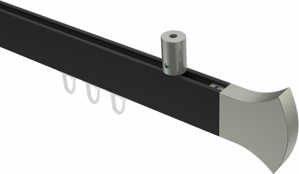 Innenlauf Gardinenstange Deckenmontage Aluminium / Metall eckig 14x35 mm SONIUS - Conex Schwarz / Edelstahl-Optik 100 cm
