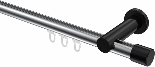 Innenlauf Gardinenstange Aluminium / Metall 20 mm Ø PLATON - Santo Chrom / Schwarz 100 cm
