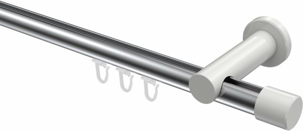 Innenlauf Gardinenstange Aluminium / Metall 20 mm Ø PLATON - Santo Chrom / Weiß 100 cm