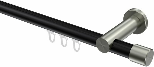 Innenlauf Gardinenstange Aluminium / Metall 20 mm Ø PLATON - Santo Schwarz / Edelstahl-Optik 320 cm (2 x 160 cm)