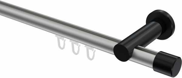 Innenlauf Gardinenstange Aluminium / Metall 20 mm Ø PLATON - Santo Silbergrau / Schwarz 100 cm