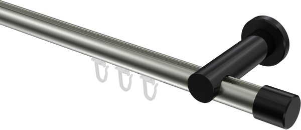 Innenlauf Gardinenstange Aluminium / Metall 20 mm Ø PLATON - Santo Edelstahl-Optik / Schwarz 100 cm