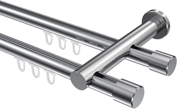 Innenlauf Gardinenstange Aluminium / Metall 20 mm Ø 2-läufig PLATON - Santo Chrom 280 cm (2 x 140 cm)
