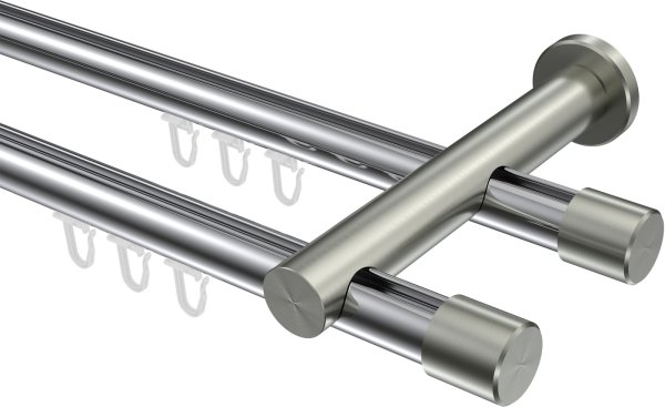 Innenlauf Gardinenstange Aluminium / Metall 20 mm Ø 2-läufig PLATON - Santo Chrom / Edelstahl-Optik 100 cm