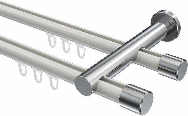 Innenlauf Gardinenstange Aluminium / Metall 20 mm Ø 2-läufig PLATON - Santo Weiß / Chrom 100 cm