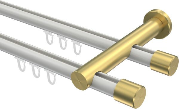 Innenlauf Gardinenstange Aluminium / Metall 20 mm Ø 2-läufig PLATON - Santo Weiß / Messing-Optik 100 cm