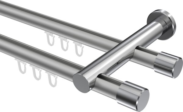Innenlauf Gardinenstange Aluminium / Metall 20 mm Ø 2-läufig PLATON - Santo Silbergrau / Chrom 100 cm