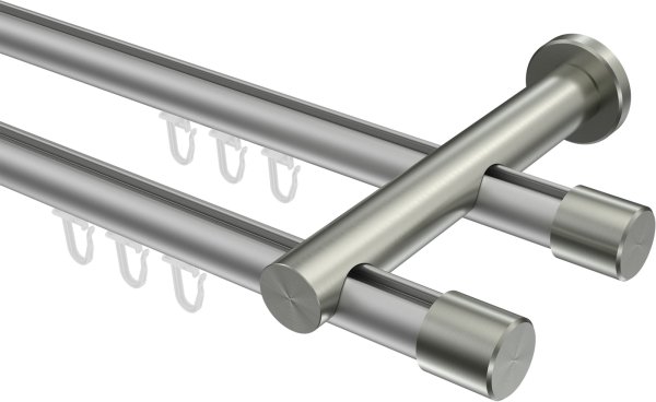 Innenlauf Gardinenstange Aluminium / Metall 20 mm Ø 2-läufig PLATON - Santo Silbergrau / Edelstahl-Optik 100 cm