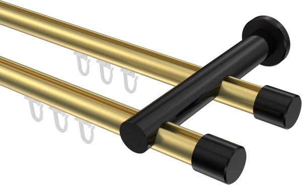 Innenlauf Gardinenstange Aluminium / Metall 20 mm Ø 2-läufig PLATON - Santo Messing-Optik / Schwarz 100 cm