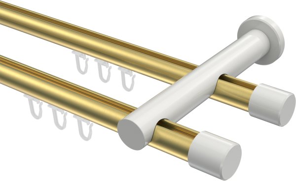Innenlauf Gardinenstange Aluminium / Metall 20 mm Ø 2-läufig PLATON - Santo Messing-Optik / Weiß 100 cm