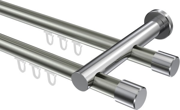 Innenlauf Gardinenstange Aluminium / Metall 20 mm Ø 2-läufig PLATON - Santo Edelstahl-Optik / Chrom 100 cm