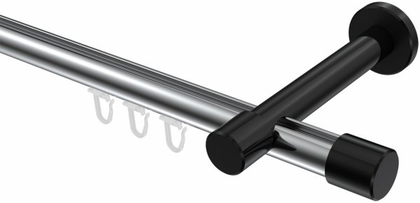 Innenlauf Gardinenstange Aluminium / Metall 20 mm Ø PRESTIGE - Santo Chrom / Schwarz 160 cm
