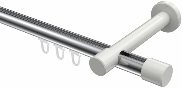 Innenlauf Gardinenstange Aluminium / Metall 20 mm Ø PRESTIGE - Santo Chrom / Weiß 240 cm
