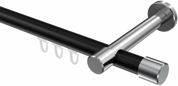 Innenlauf Gardinenstange Aluminium / Metall 20 mm Ø PRESTIGE - Santo Schwarz / Chrom 100 cm