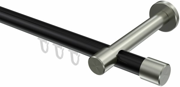 Innenlauf Gardinenstange Aluminium / Metall 20 mm Ø PRESTIGE - Santo Schwarz / Edelstahl-Optik 600 cm (3 x 200 cm)