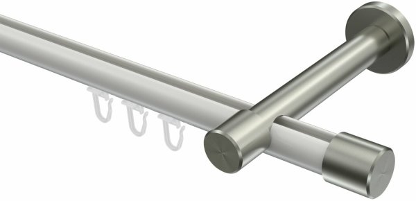 Innenlauf Gardinenstange Aluminium / Metall 20 mm Ø PRESTIGE - Santo Weiß / Edelstahl-Optik 220 cm
