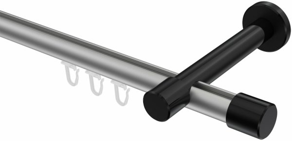 Innenlauf Gardinenstange Aluminium / Metall 20 mm Ø PRESTIGE - Santo Silbergrau / Schwarz 100 cm