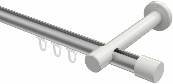 Innenlauf Gardinenstange Aluminium / Metall 20 mm Ø PRESTIGE - Santo Silbergrau / Weiß 100 cm