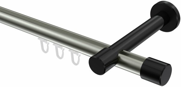 Innenlauf Gardinenstange Aluminium / Metall 20 mm Ø PRESTIGE - Santo Edelstahl-Optik / Schwarz 100 cm