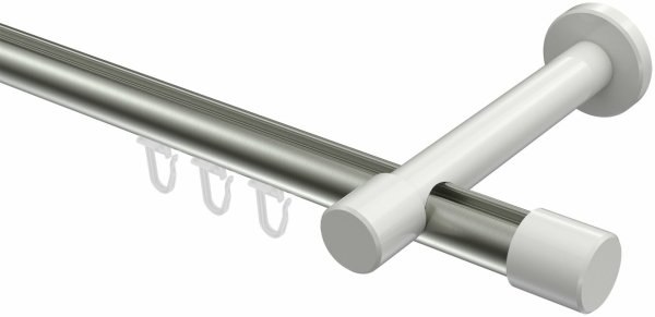 Innenlauf Gardinenstange Aluminium / Metall 20 mm Ø PRESTIGE - Santo Edelstahl-Optik / Weiß 100 cm