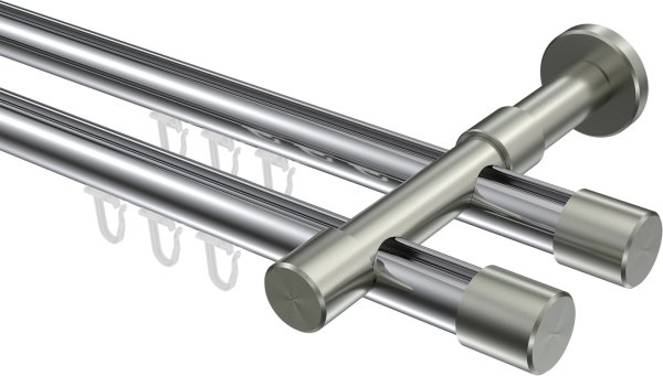 Innenlauf Gardinenstange Aluminium / Metall 20 mm Ø 2-läufig PRESTIGE - Santo Chrom / Edelstahl-Optik 100 cm