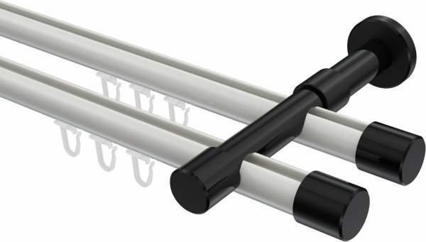 Innenlauf Gardinenstange Aluminium / Metall 20 mm Ø 2-läufig PRESTIGE - Santo Weiß / Schwarz 160 cm